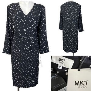 MKT Studio FR 40/US sz 8 black white celestial print pullover sheath dress‎